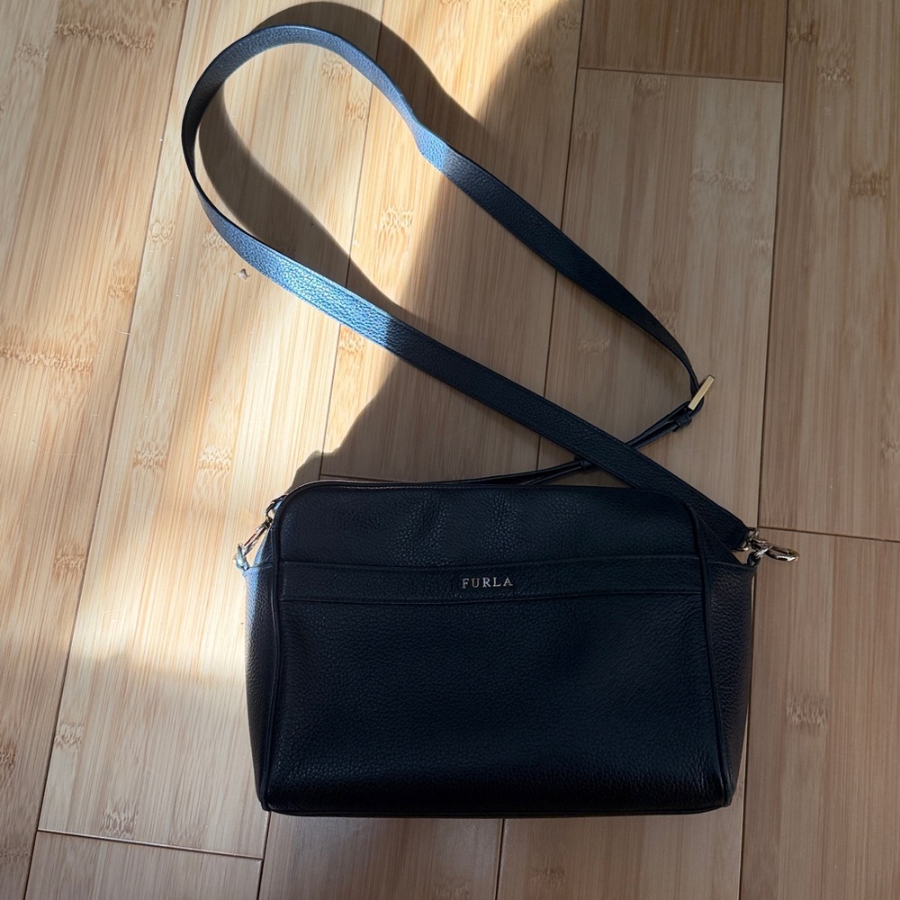 Furla Black Leather Crossbody Purse